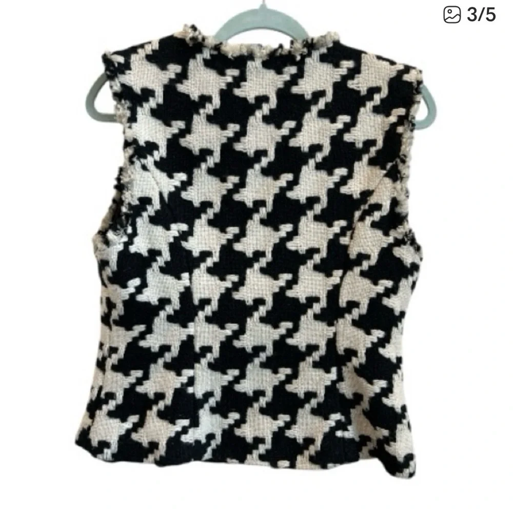 Cabi Houndstooth Textured Zip Vest Black White Sleeveless Tweed Style 54077 M - Picture 3 of 5